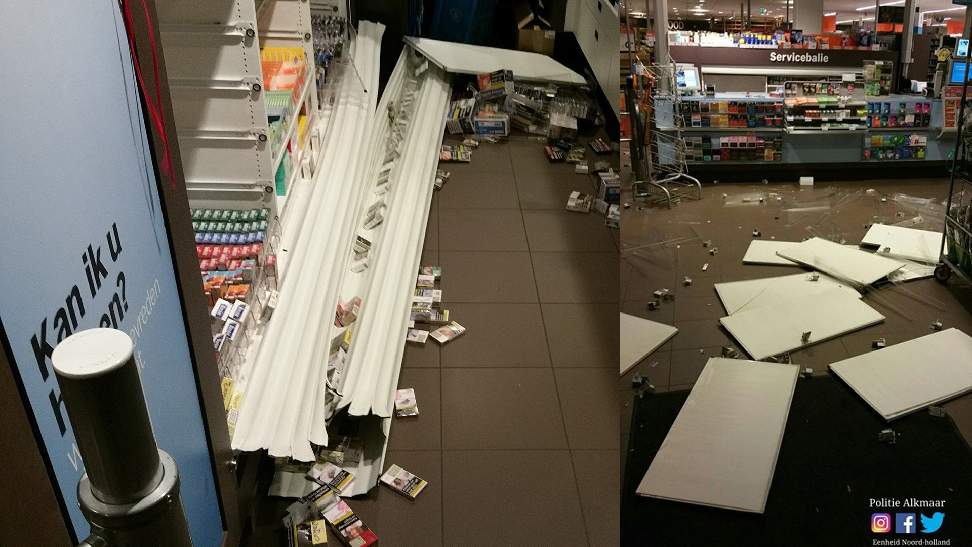 Inbrekers laten chaos achter in supermarkt Bergen