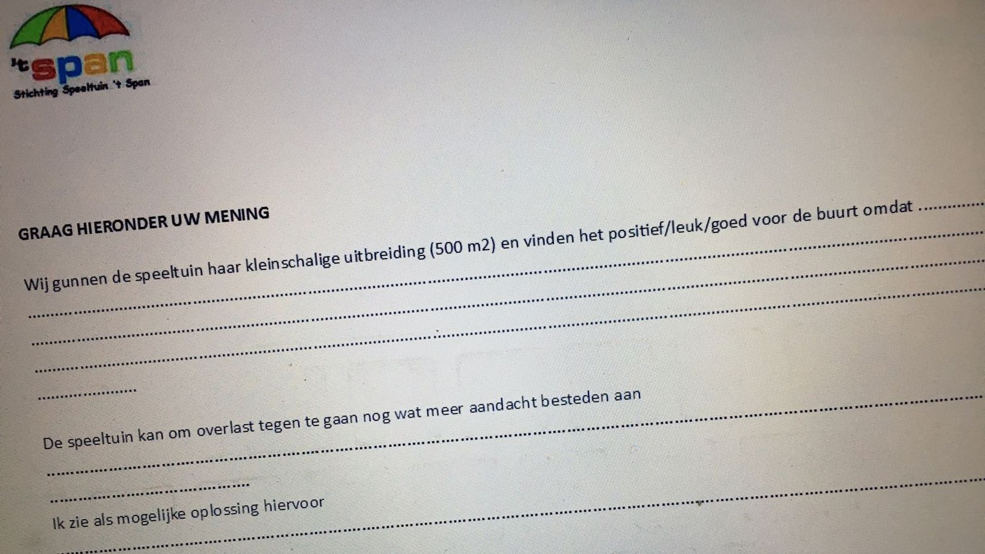 Speeltuin 't Span organiseert tegenoffensief per mail