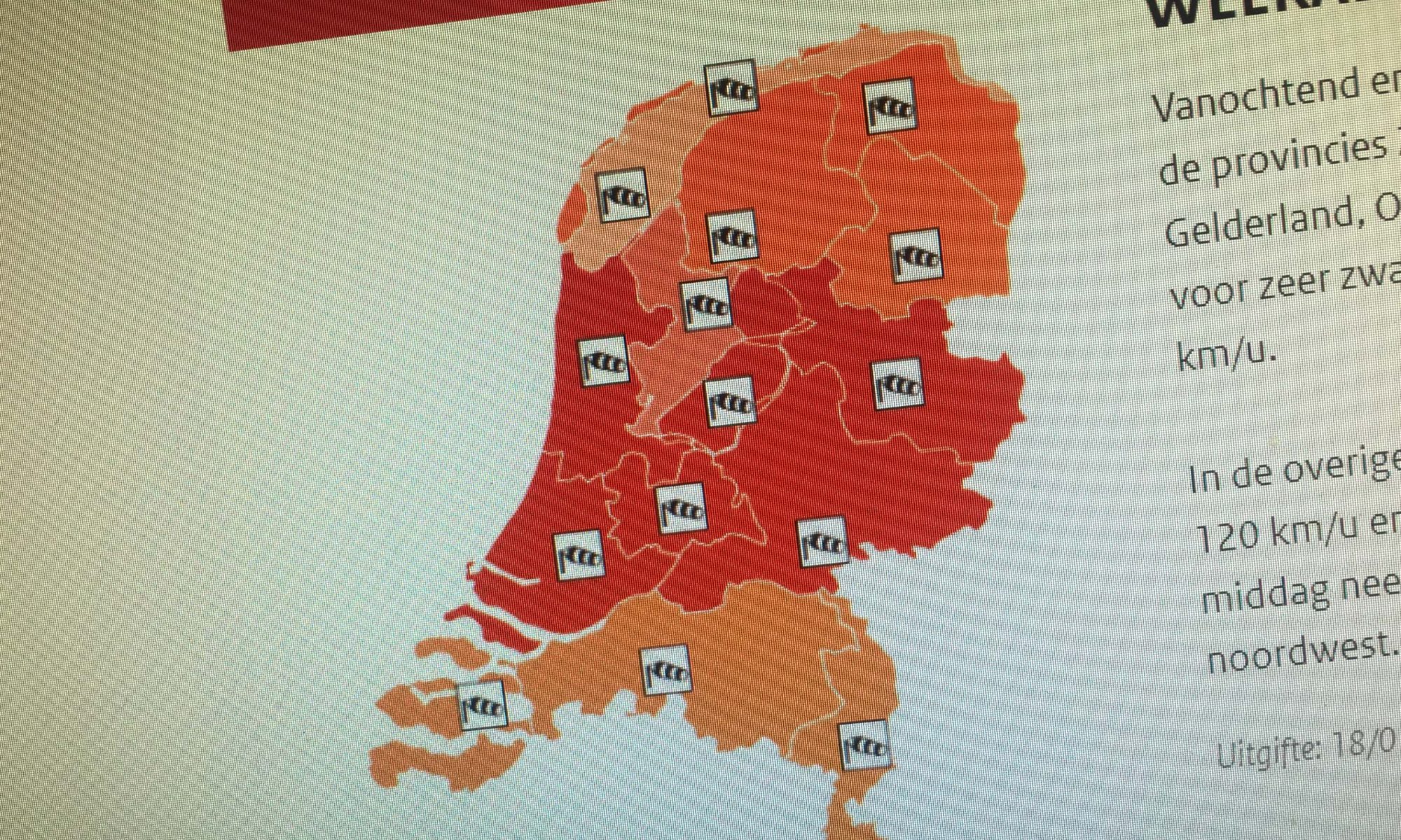 Storm opgeschaald naar code rood vanwege zware windstoten