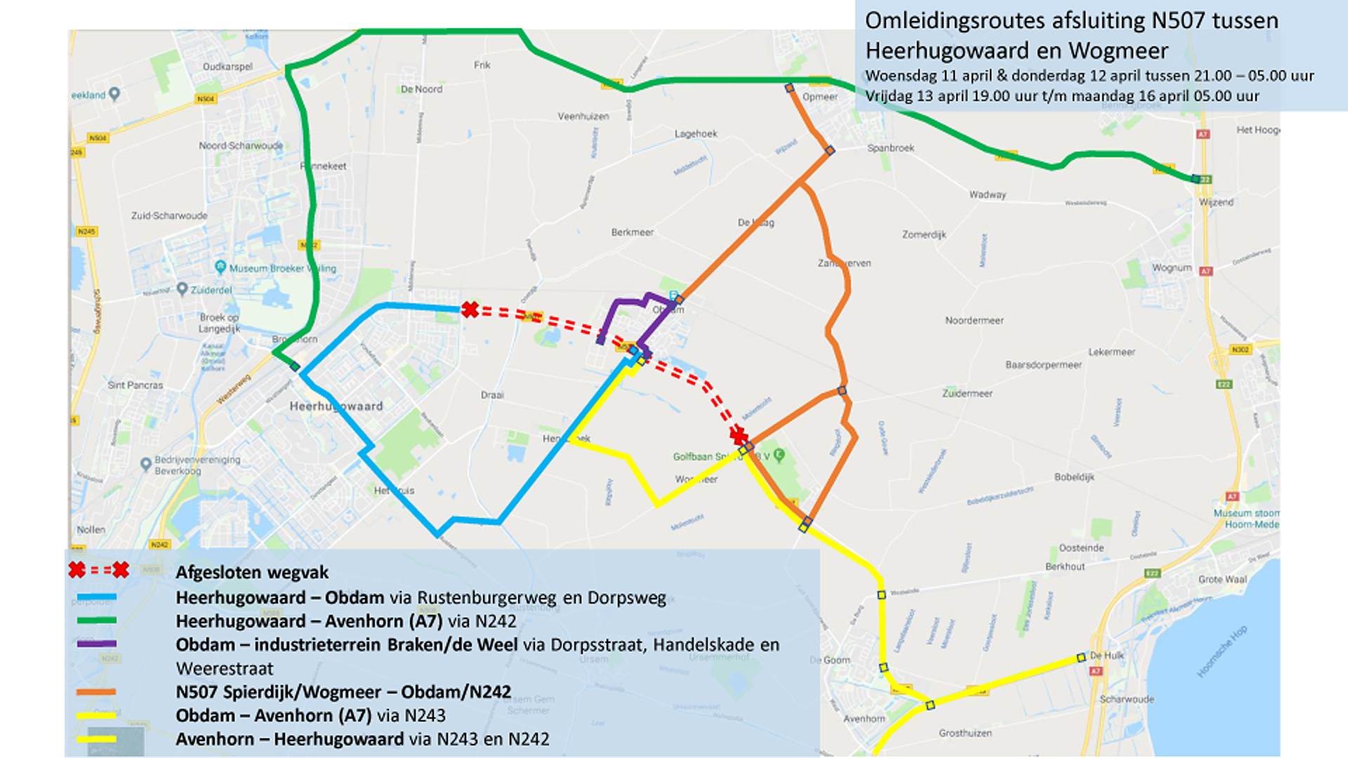 Nacht- en weekendafsluiting N507 tussen H'waard en Wogmeer