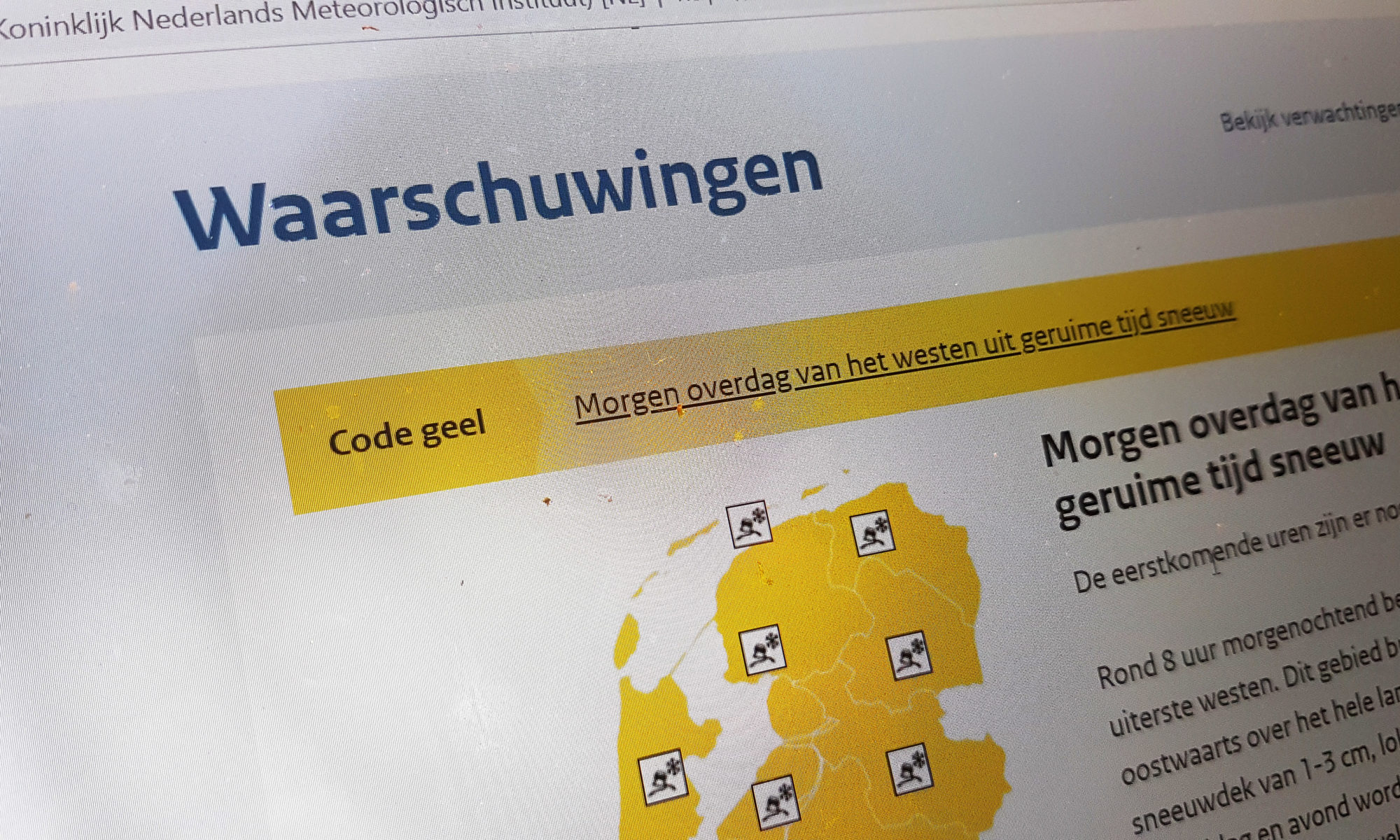 Code geel: KNMI waarschuwt voor sneeuwval