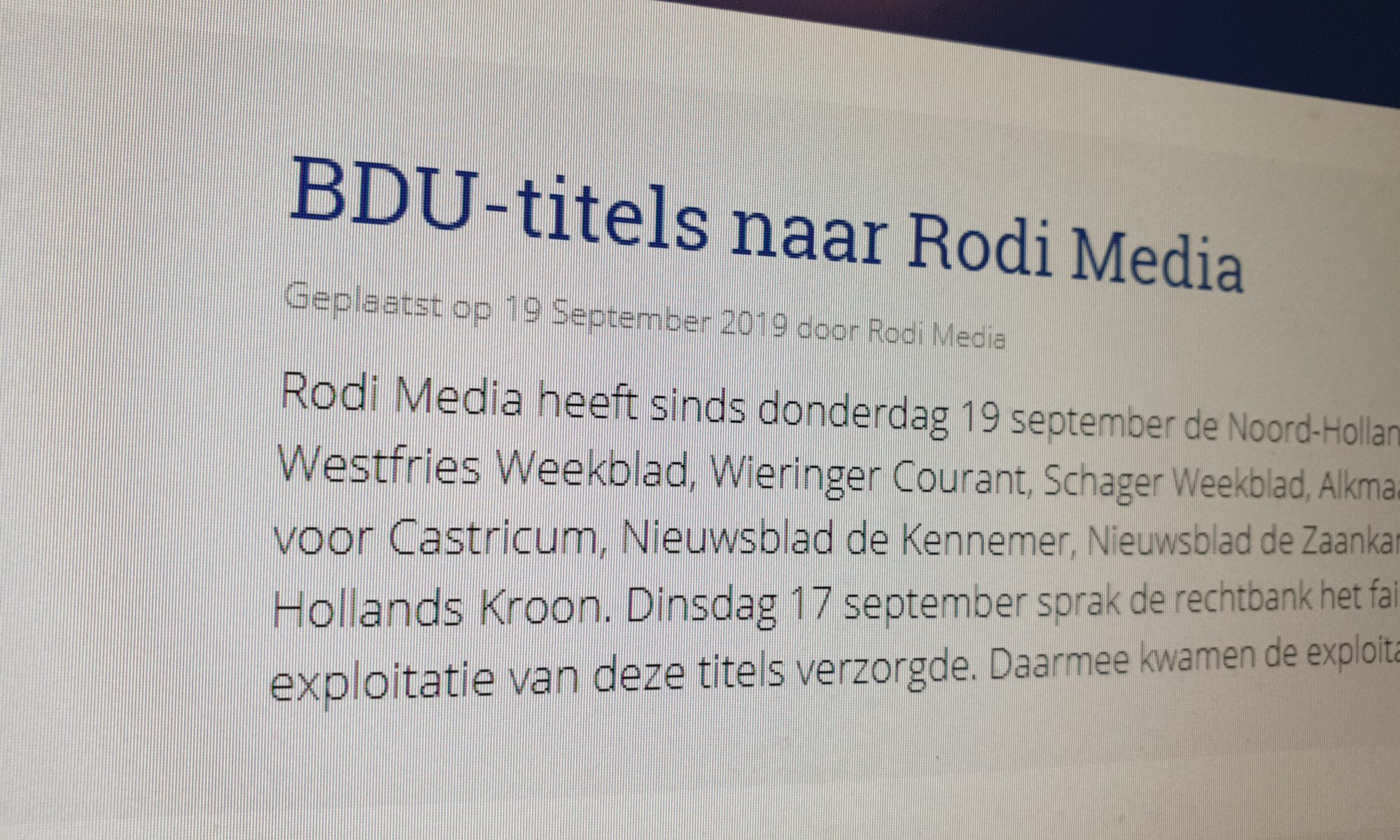 Uitgever Rodi Media neemt huis-aan-huisbladen BDU over; "Dit nieuws kwam voor mij ook als verrassing"