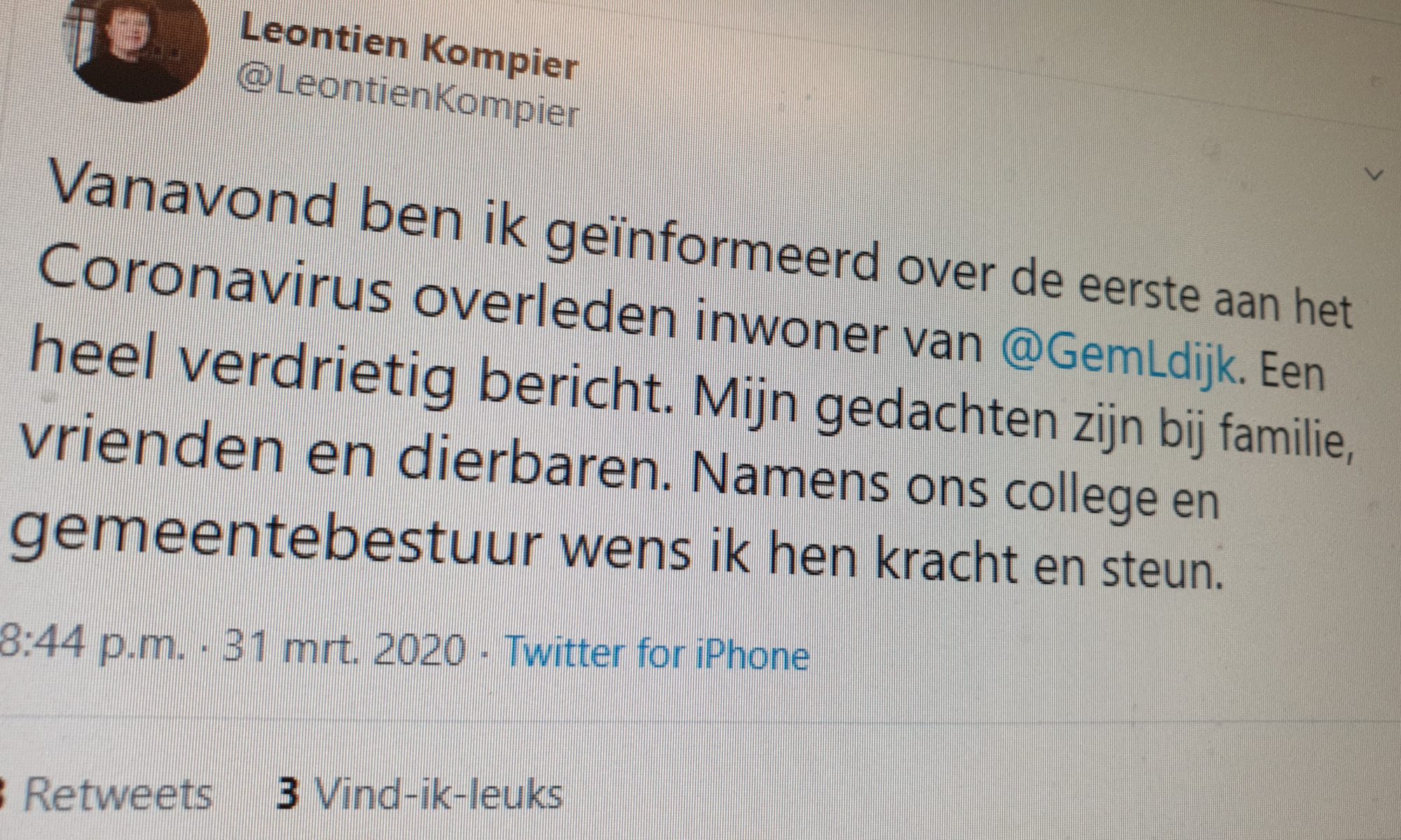 Corona-virus eist ook eerste slachtoffer in Langedijk